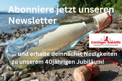 Werbebild zum Abonnieren unseres Newsletters mit einer Flaschenpost als Symbolbild