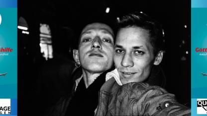 Werbebild für den Dokumentarfilm BALDIGA über den schwulen Künstler Jürgen Baldiga während der Aidskrise in Berlin