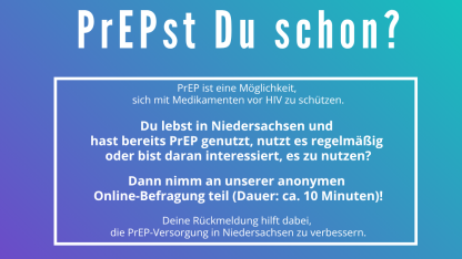 Sharepic zur Bekanntmachung der PrEP-Umfrage der Medizinischen Hochschule Hannover