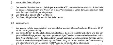 Satzung Göttinger Aidshilfe 2022 - Deckblatt