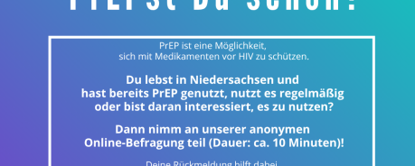 Sharepic zur Bekanntmachung der PrEP-Umfrage der Medizinischen Hochschule Hannover